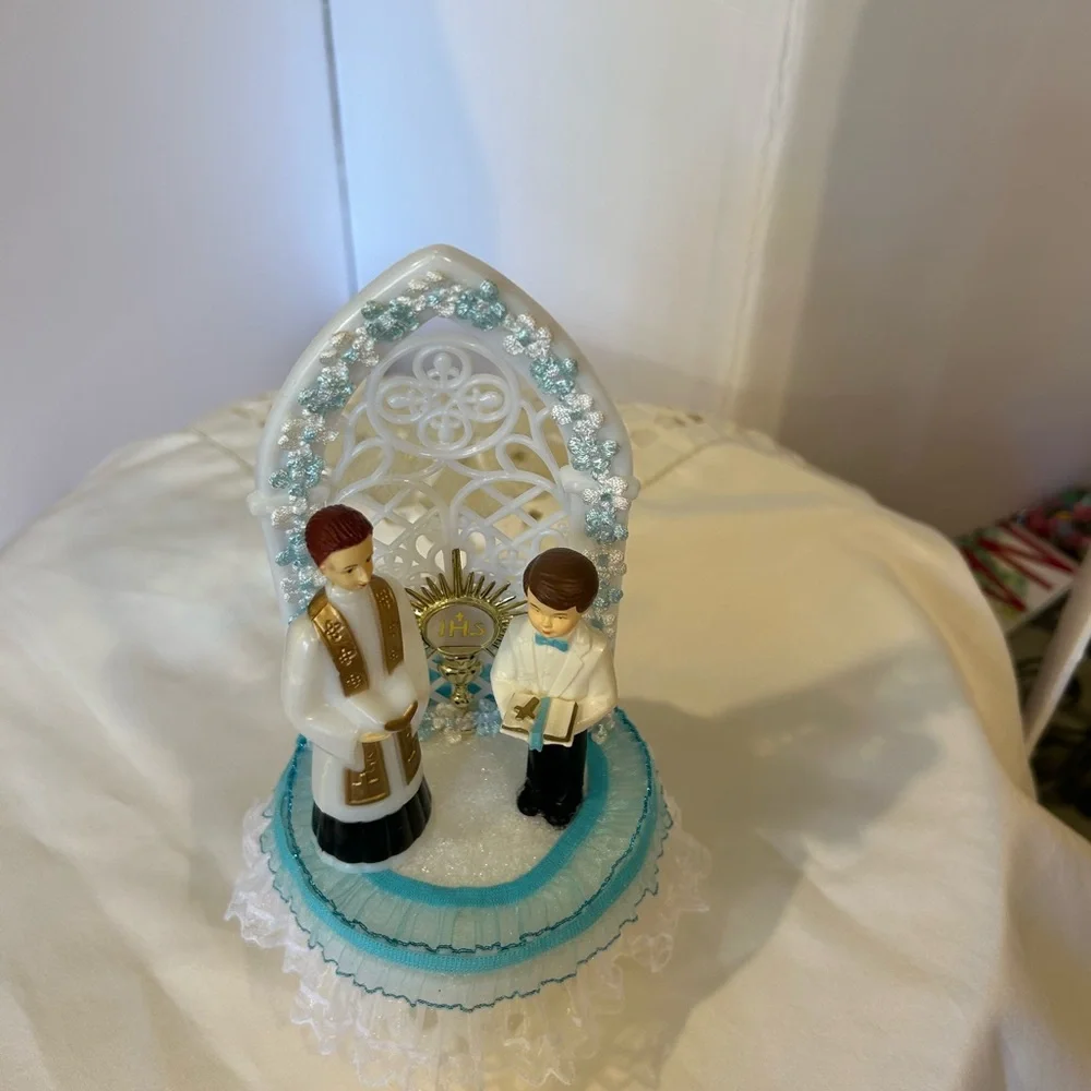 Blue and White Religious Cake Topper